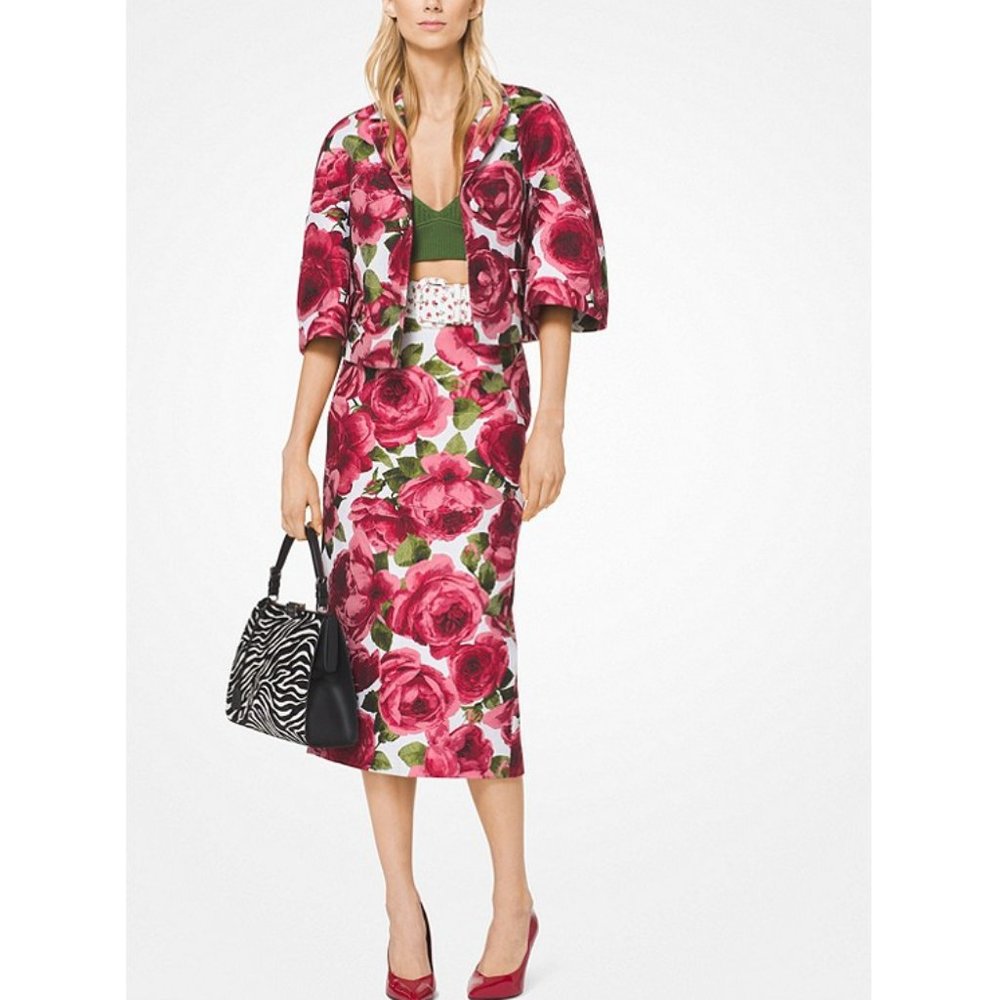 Michael Kors Collection Rose Jacquard Pencil Skirt